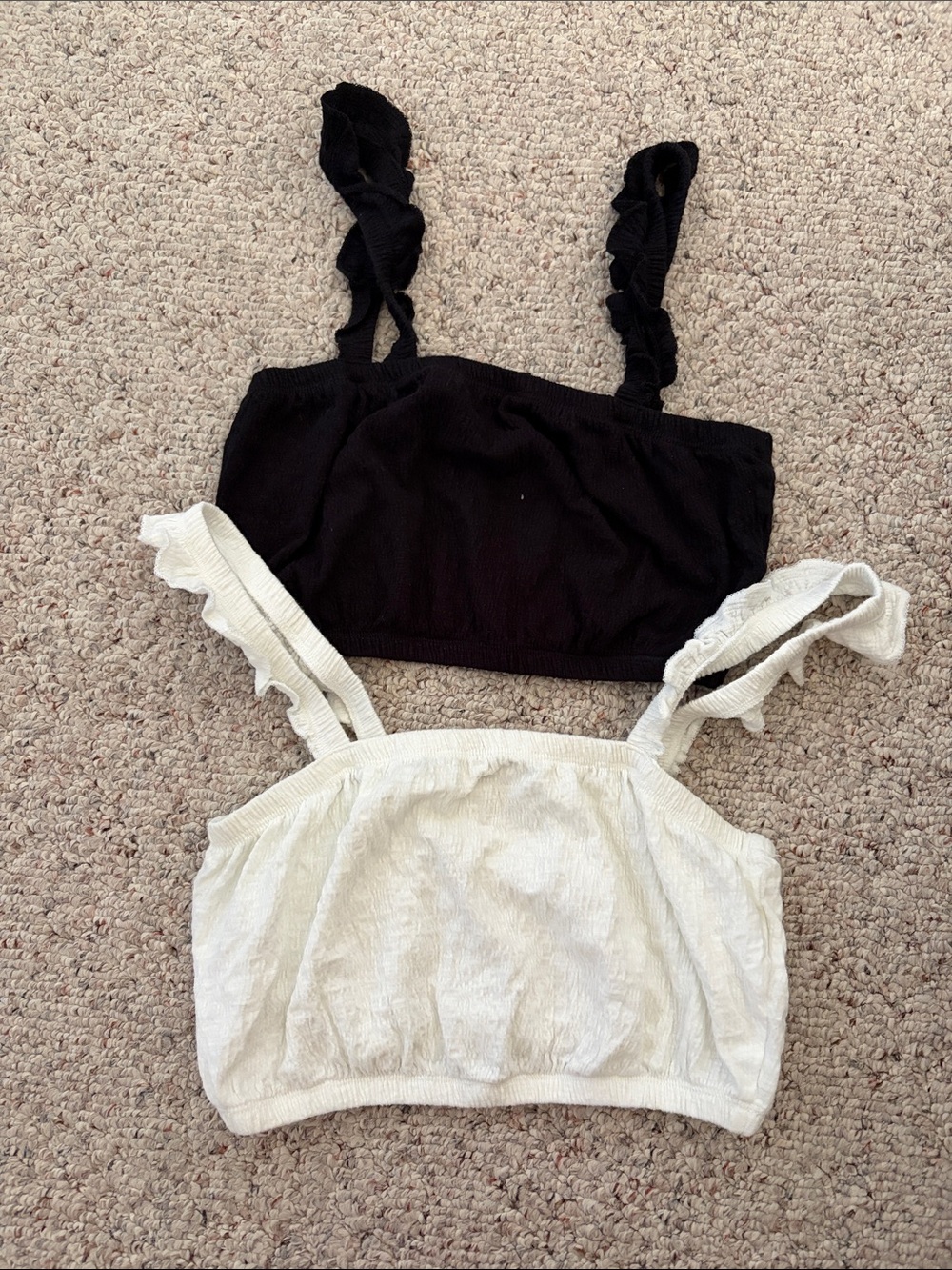 Billabong Ruffle Strap Crop Brami in Black and Cream